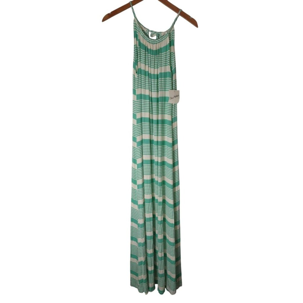 Olivia Matthews Womens S Green White Striped Sleeveless‎ Flowy Dress